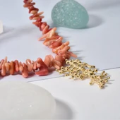 14 Ayar Altın Kaplama Doğal Düzensiz Dal  Mercan  El Yapımı Gümüş Kolye - CNS00631 thumbnail 2