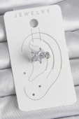 Pirinç Gümüş Renk Zirkon Taşlı Yıldız Model Kadın Kıkırdak Küpe - TJ-BKP10558 - 2