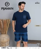 Pijamoni Erkek Bisiklet Yaka Kısa Kol Şortlu Pijama Takımı 6175/8 - 1 Adet  Lacivert 2XL - 2