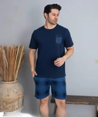 Pijamoni Erkek Bisiklet Yaka Kısa Kol Şortlu Pijama Takımı 6175/8 - 1 Adet  Lacivert 2XL - 1