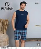 Pijamoni Erkek Bisiklet Yaka Kolsuz Şortlu Pijama Takımı 6185/2 - 1 Adet  XL Lacivert - 2