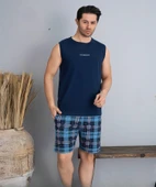 Pijamoni Erkek Bisiklet Yaka Kolsuz Şortlu Pijama Takımı 6185/2 - 1 Adet  Lacivert 2XL thumbnail 1