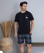 Pijamoni Erkek Bisiklet Yaka Kısa Kol Şortlu Pijama Takımı 6175/6 - 1 Adet  Siyah L - 1