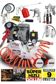 PROXTECH Süper Hızlı Sessiz Dolum 1Hp Gerçek 9 Litre Bakır Sargı Motor Hava Kompresörü 5Li Havalı Combo Set - 1
