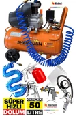 PROXTECH Bakır Sargı Motor Gerçek 50LT 2,5HP Süper Hızlı Dolum Hava Kompresörü Havalı Boya Set 8 Bar - 1
