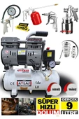 PROXTECH Süper Hızlı Sessiz Dolum 1Hp Gerçek 9 Litre Bakır Sargı Motor Hava Kompresörü 5Li Havalı Combo Set - 2
