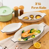 Porsima 085 Oval 3'lü Fırın Kabı Servis Kabı Oval Sunumluk Tepsi Tabak Beyaz - 1