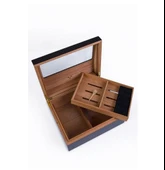 Yarım Cam Tavan Puro Humidor / Puro Saklama Kutusu - Siyah 0199 - 4