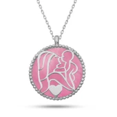 Lucky Life Gümüş Pembe Sedef Taşlı Anne Çocuk Sevgisi Kolye - 1