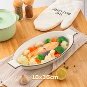 Porsima 085 Oval 3'lü Fırın Kabı Servis Kabı Oval Sunumluk Tepsi Tabak Beyaz - 2