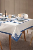 Elysian Blue Salon Yemek Masası Takımı Duck Keten, Masa Örtüsü,Runner,6 Amerikan Servis,6KumaşPeçete - 1