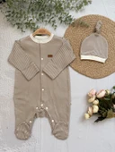 Çizgili Şapkalı Ünisex Bebek Tulumu, İnterlok Kumaş , Çıt çıtlı Uzun kollu Patikli Tulum Seti - 1