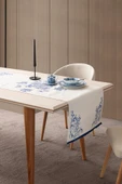 Elysian Blue Salon Yemek Masası Takımı Duck Keten, Masa Örtüsü,Runner,6 Amerikan Servis,6KumaşPeçete - 5