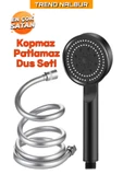 Canero 5 Fonksiyonlu Mafsallı Mat Siyah Duş Başlığı Seti, Mat Siyah Duş Başlığı - Pvc Hortum Duş Seti - 1