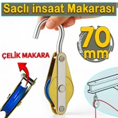 70 mm Saclı İnşaat Makarası Halatlı Kanca Kasnak Tavan Vinç Kasnağı Yük Taşıma Makara - 1