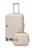 Elatae Exclusive Pro Polipropilen Kırılmaz 2'li Valiz Seti Orta Boy ve Makyaj 2'li Set Bej - Vizon 5239 thumbnail 1