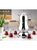 Lines Şahmeran Altın Çelik Gövde Metal Kulp Elektrikli Semaver thumbnail 1