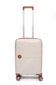 Elatae Exclusive Pro Polipropilen Kırılmaz 2'li Valiz Seti Kabin Boy ve Makyaj 2'li Set Bej - Camel 5239 thumbnail 2