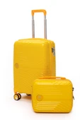 Elatae Exclusive Pro Polipropilen Kırılmaz 2'li Valiz Seti Kabin Boy ve Makyaj 2'li Set Sarı 5239 thumbnail 1