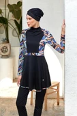 Rozamay 253117 Halle Siyah Tam Boy Lycralı Dijital Desen Tesettür Mayo thumbnail 4