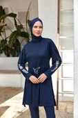 Rozamay 253132 Opal Lacivert Tam Boy Lycralı Dijital Desen Tesettür Mayo - 1