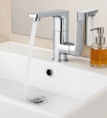 LAVABO BATARYASI KROM BANYO LAVABO MUSLUK AĞIR PRİNÇ GÖVDE DÖNER BORU MODERN LÜKS ARMATÜR GÜMÜŞ GRİ - 1