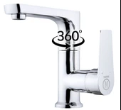 LAVABO BATARYASI KROM BANYO LAVABO MUSLUK AĞIR PRİNÇ GÖVDE DÖNER BORU MODERN LÜKS ARMATÜR GÜMÜŞ GRİ - 4