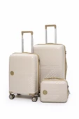 Elatae Exclusive Pro Polipropilen Kırılmaz 3'lü Valiz Seti Orta - Kabin Boy ve Makyaj Çantası Bej - Vizon 5239 thumbnail 1