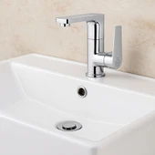 LAVABO BATARYASI KROM BANYO LAVABO MUSLUK AĞIR PRİNÇ GÖVDE DÖNER BORU MODERN LÜKS ARMATÜR GÜMÜŞ GRİ - 3