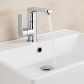LAVABO BATARYASI KROM BANYO LAVABO MUSLUK AĞIR PRİNÇ GÖVDE DÖNER BORU MODERN LÜKS ARMATÜR GÜMÜŞ GRİ - 2