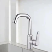 LAVABO BATARYASI KROM BANYO LAVABO MUSLUK AĞIR PRİNÇ GÖVDE DÖNER BORU MODERN LÜKS ARMATÜR GÜMÜŞ GRİ - 4