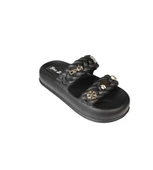 YAZKIŞ Kadın Siyah Krem Yeşil Gri Çift Bantlı Üzeri Taşlı Kauçuk Deniz Plaj Havuz Terlik thumbnail 1