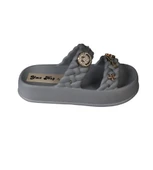 YAZKIŞ Kadın Siyah Krem Yeşil Gri Çift Bantlı Üzeri Taşlı Kauçuk Deniz Plaj Havuz Terlik thumbnail 23