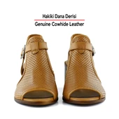 Erkan Saçmacı Elena Taba Hakiki Dana Derisi Delik Detaylı Kalın Topuklu Rahat Günlük Sandalet - 4