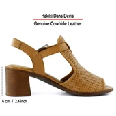Erkan Saçmacı Elena Taba Hakiki Dana Derisi Delik Detaylı Kalın Topuklu Rahat Günlük Sandalet - 2
