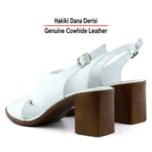 Erkan Saçmacı Soleil Beyaz Hakiki Dana Derisi Çapraz Bantlı Kalın Topuklu Rahat Günlük Sandalet - 5