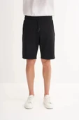 Cazador Slim Fit Dar Paça Likralı Örme Bermuda Şort 6082 Siyah - 2