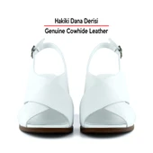 Erkan Saçmacı Soleil Beyaz Hakiki Dana Derisi Çapraz Bantlı Kalın Topuklu Rahat Günlük Sandalet - 4