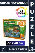 Eğlenceli Eğitici Görsel Algı Problem Çözme Becerisi Çocuk Büyük Boy PUZZLE 24Parça ORMAN HAYVANLARI - 1