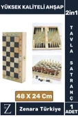 Premium Yüksek Kaliteli Ahşap Arkadaş Oyun Hediyelik Ahşap Tavla Satranç 2 in 1 Oyun Seti 48 X 24 Cm - 1