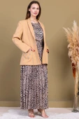 Leopar Desenli Ceketli Üçlü Takım 4715-Camel - 7