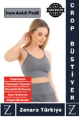 Premium Göğüs Toparlayan Sarkma Önleyen Gündelik Spor Kullanım İnce Askı Pedli Çizgili Crop Büstiyer - 1