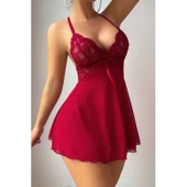 Lucky Life Kırmızı A Kalıp Dantel Detaylı Mini Gecelik - 4