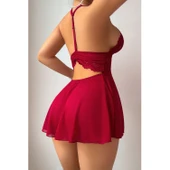 Lucky Life Kırmızı A Kalıp Dantel Detaylı Mini Gecelik - 5