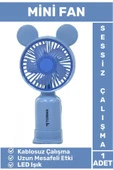 Mini Taşınabilir Fan Şarjlı 2 Kademeli Led Işıklı Sevimli Ayıcık Kulak Vantilatör Klima Soğutucu - 1