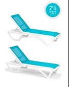 Omnipazar SY-2534 Beyaz-Turkuaz Royal Fileli Lüks Şezlong 2'li Set - 1