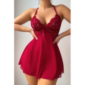 Lucky Life Kırmızı A Kalıp Dantel Detaylı Mini Gecelik - 2