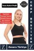 Premium Göğüs Toparlayan Sarkma Önleyen Gündelik Spor Kullanım İnce Askı Pedli Çizgili Crop Büstiyer - 1