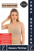 Premium Göğüs Toparlayan Sarkma Önleyen Gündelik Spor Kullanım İnce Askı Pedli Çizgili Crop Büstiyer - 1
