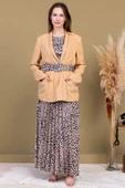 Leopar Desenli Ceketli Üçlü Takım 4715-Camel - 1